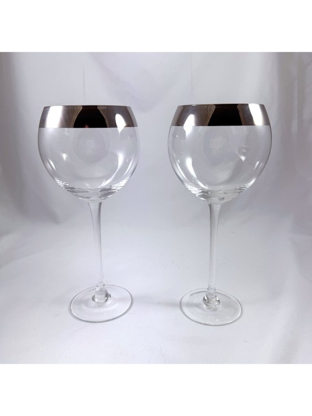2 Balloon Wine Glasses Goblets with the Thorpe Silver Rim Mid Century Vintage